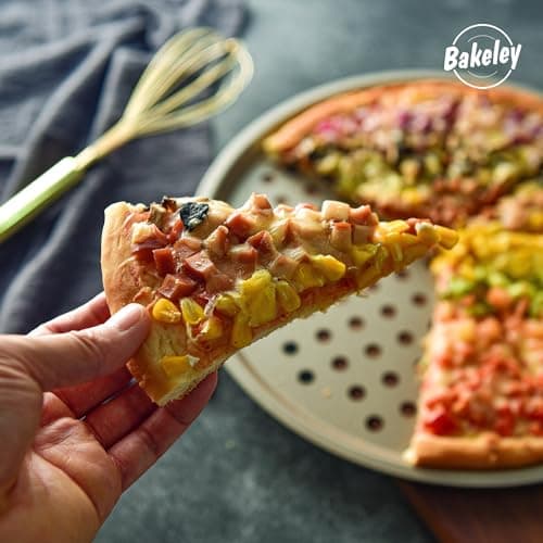 Bakeley 12-inch Air Crisp Perforated Pizza Pan with Hole, Heavy Duty Carbon Steel, Non-Stick Pancake Bakeware for Oven Baking (Champagne Gold) 6