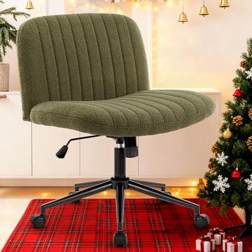 IWMH Criss Cross Chair Cross Legged Office Chair with Wheels Armless Wide Seat Desk Chairs Height Adjustable Computer Task Chairs Swivel Vanity Chair for Home Office Bedroom Make Up Small Space Green