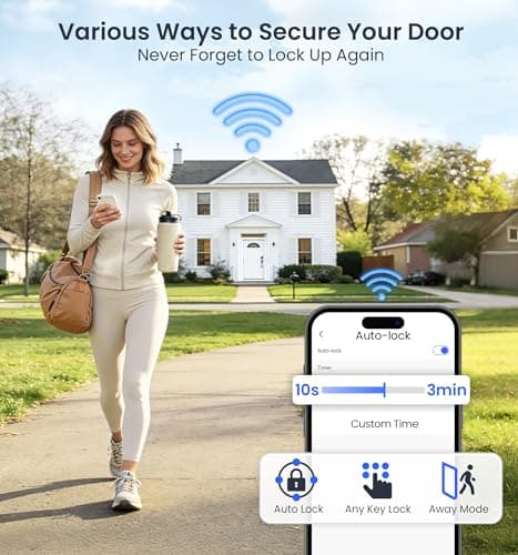 Veise VE012W Built-in WiFi Fingerprint Smart Lock, App Remote Control, Compatible with Alexa & Google Assistant, Keyless Entry for Front Door, Digital Keypad Deadbolt, Auto Lock, Matte Black 7