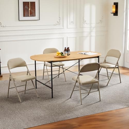 DUMOS 2 Pack Leather Padded Folding Chair, Indoor Outdoor Portable Stackable Commercial Seat with Steel Frame, Capacity for Home, Office, Party, Comfy, Kahki 8