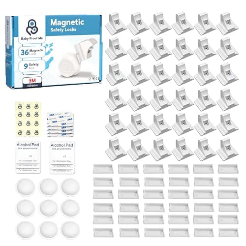 Baby Proof Me 36-Pack Magnetic Cabinet Locks, Baby Proofing Child Safety Locks with 9 Keys, No-Drill 3M Adhesive for Cabinets & Drawers