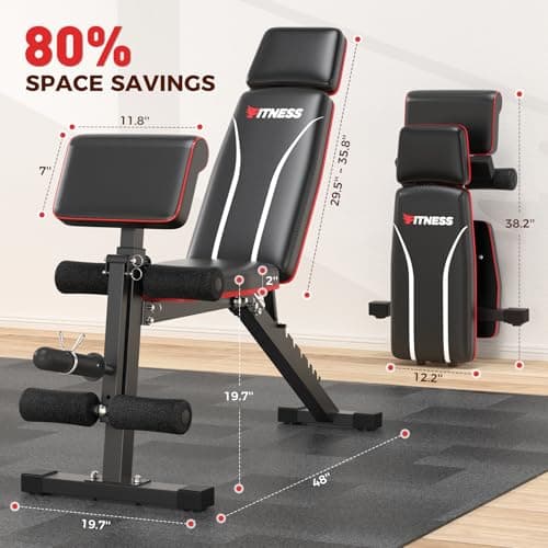 Adjustable Weight Bench, Workout Bench Press for Home Gym w/Leg Extension, Preacher Pad & Extended Headrest, Foldable Flat Incline Decline Sit-up Bench for Full Body Strength Training 7