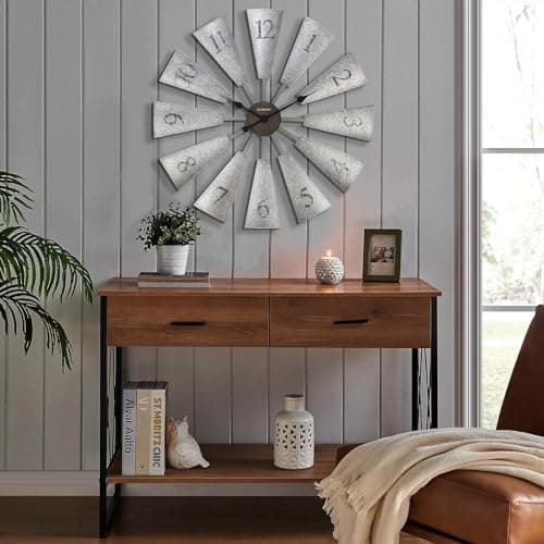 CLXEAST 30 Inch Large Farmhouse DIY Windmill Decor Wall Clock, Adjustable Size 24"/26"/28"/30"/32", 24 Inch Wall Clock for Living Room Decor,Wall Art Decor, Galvanized Plastic 6