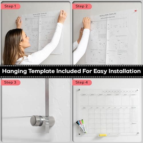 Acrylic Calendar for Wall - 24x18” Wall Calendar, Dry Erase Calender, Clear Calendar for Wall, Includes Magnetic Pen, Tray Holders, 4 Markers and 1 Eraser 8