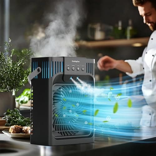 Portable Air Conditioner, LEAEYFE 3 Higher Speeds With 1200ml Extra Large Water Tank, 7 Color Lights 2/8 Hour Timer, 120° OscillatingCooling Fan For Desk, Home, Bed and Living Room 9