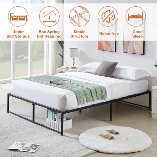 VECELO 14" High Queen Bed Frame/Metal Platform Mattress Foundation/No Box Spring Needed 6