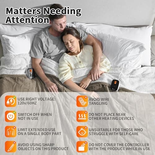 Fantico Electric Blanket King Size，Dual Control Heated Blankets with 0.5-12H Auto-Off and 10 Heating Levels，Soft Velvet to Warm Sherpa，Overheat Protection, ETL Certified, Machine Washable，100" × 90" 7