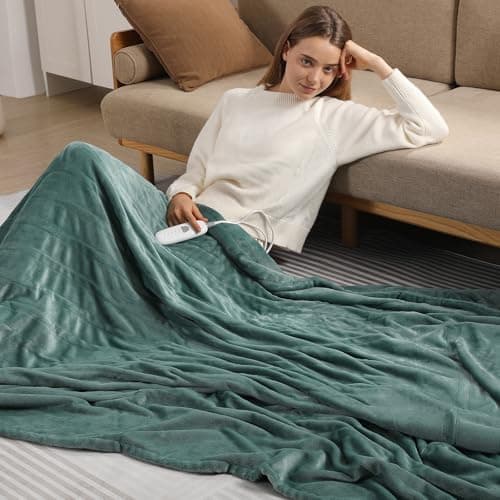 Electric Blanket Full Green Heated Blanket 72''X84'', Ultra Soft Silky Flannel Heating Blanket with 5 Heat Levels & 10 Hrs Timer, ETL Certified & Overheat Protection, Gifts for Grandma(Hunter Green) 6