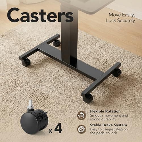 HUANUO Small Rolling Laptop Standing Desk, Height Adjustable Mobile T-Base Desk with Lockable Casters, Portable Sit-Stand Workstation for Bedside & Sofa, Walnut 5