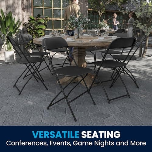 Flash Furniture Hercules Set of 10 Indoor/Outdoor Heavy-Duty Plastic Folding Chairs, Foldable Commercial Stacking Chairs with 650-lb. Static Weight Capacity, Black 9