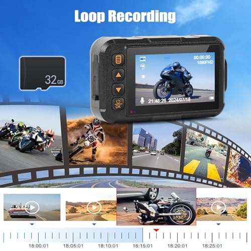 CAMECHO Motorcycle Dash Cam Front and Rear, IP67 Waterpoorf Dual Dash Camera with 32GB Card, 3" HD Car Camera with G-Sensor, Night Vision, Loop Recording, Dashcam for Motorbike, Motorsports 5