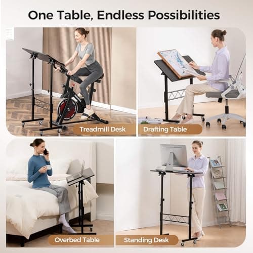 COMHOMA Small Standing Desk Adjustable Height & Tiltable Tabletop, Mobile Stand Up Desk for Laptop, Portable Computer Table for Home Office Work and Walking Pad Treadmill, Height 30.7"-46.4", Black 6