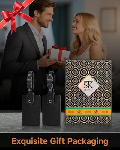 Premium Genuine Leather Luggage Tags for Suitcases - Quick Release, Privacy Protection, Elegant and Durable, Travel Essential Luggage Tag - 2 Pack Black 7