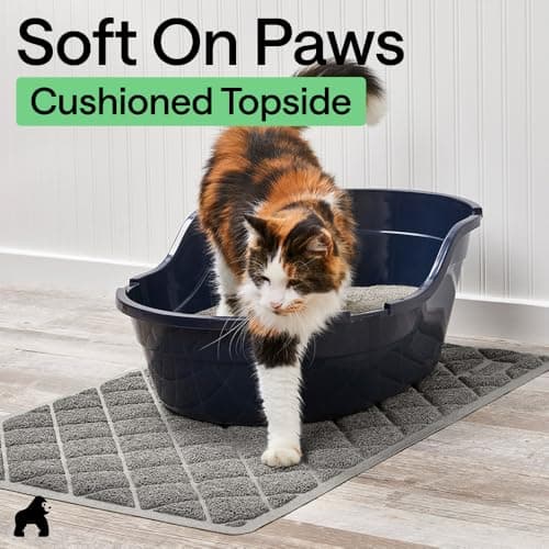 GORILLA GRIP Cat Litter Box Mat, 35x23, Cushioned Coil Mesh Litter Trapping Mats, Scatter Control Supplies for Less Mess, Phthalate Free, Ultra Deep Catch Grooves, Rinse or Vacuum to Clean, Gray 8