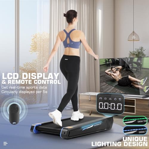 FUNMILY Smallest Walking Pad with Incline, 2 in 1 Under Desk Treadmill for Home Office, Mini Compact Treadmill, 2.5 HP Walking Treadmills 300lbs Weight Capacity, Lighting Design 5