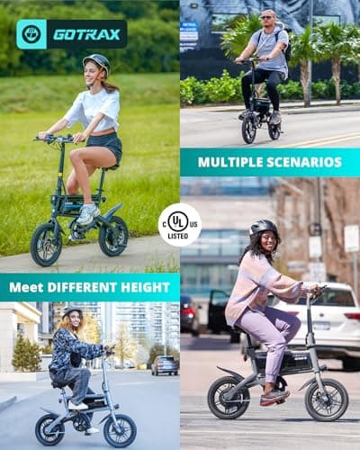 Gotrax Nano 14" Folding Electric Bike, Max Range 25Miles(Pedal-Assist) & Max Speed 15.5Mph, Power by 350W Motor, Adjustable Seat & Dual Fenders, Commuter Electric Bicycle for Adults/Teens Black 6