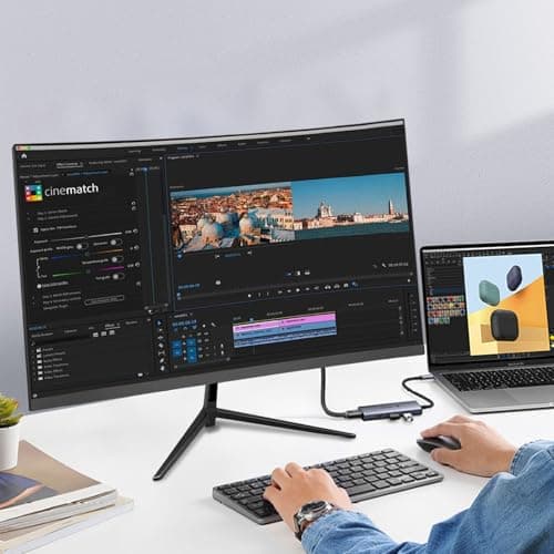 ReHisk 24 Inch Curved Gaming Monitor – 100Hz, 3ms Response Time, FHD, FreeSync, Eye-Care, Slim Design, HDMI/DP, Built-in Speakers VESA Mount 8