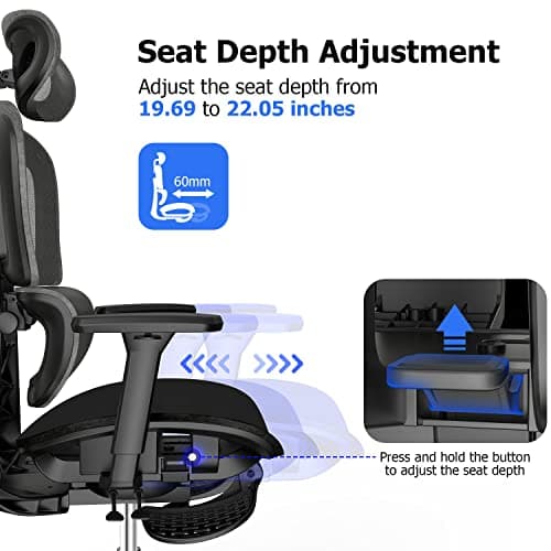 Ergonomic Office Chair Ergo3D Rolling Desk Chair with 3D Adjustable Armrest,High Back Desk Computer Chair Mesh Computer Executive Swivel Black 6