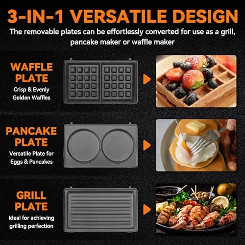 Baker’s Friend 3 in 1 Mini Waffle Maker with Removable Plates, Mini Pancake Maker, Grilled Cheese Maker, Breakfast Sandwich Maker Press, Indoor Grill, Belgian Waffle Maker, Aqua 2