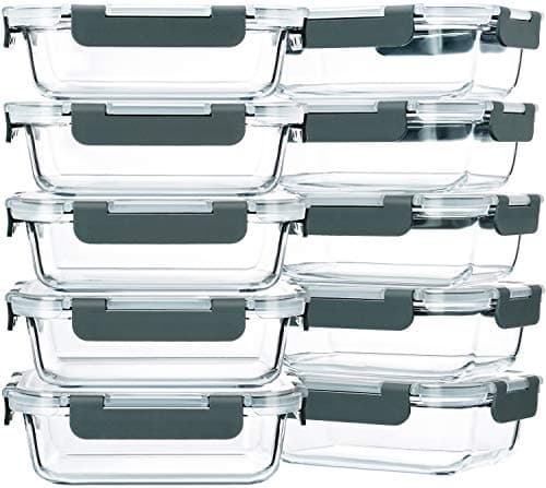 M MCIRCO 10-Pack,22 Oz Glass Meal Prep Containers,Glass Food Storage Containers with lids,Lunch Containers,Microwave, Oven, Freezer and Dishwasher (Gray)
