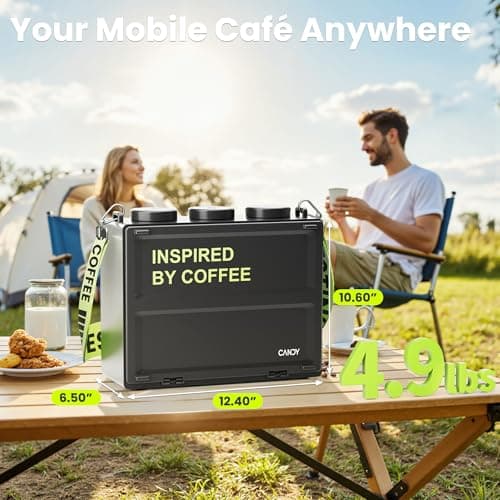 CANDY Portable Espresso Machine with Strap, 3 in 1 Coffee Maker, One-Touch Operation, Rechargeable Cold Brew Up to 60 Cups, for Ground, Ideal for Camping, RV & Outdoor, Home, Heating in Plug-in Mode 8