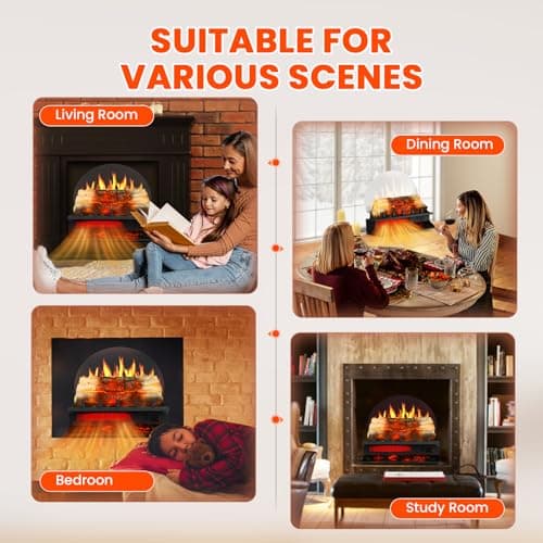 Rintuf Electric Fireplace Logs Set, 1500W Fireplace Insert Log Heater, Overheat Protection, Remote Control, Timer, 5 Flame Brightness/Speed & 4 Flame Sound, 20" Black Fireplace for Living Room Bedroom 7