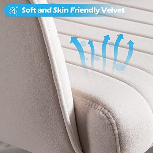 Home Office Chair Swivel Velvet Desk Chair Accent Armchair Upholstered Modern Tufted Chairs with Gold Base for Girls Women Ergonomic Study Seat Computer Task Stools for Living Room(Cream) 7
