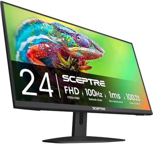 Sceptre New 24-inch Gaming Monitor 100Hz 1ms DisplayPort HDMI x2 100% sRGB AMD FreeSync Build-in Speakers, Eye Care Frameless Machine Black 2025 (E248W-FW100T)