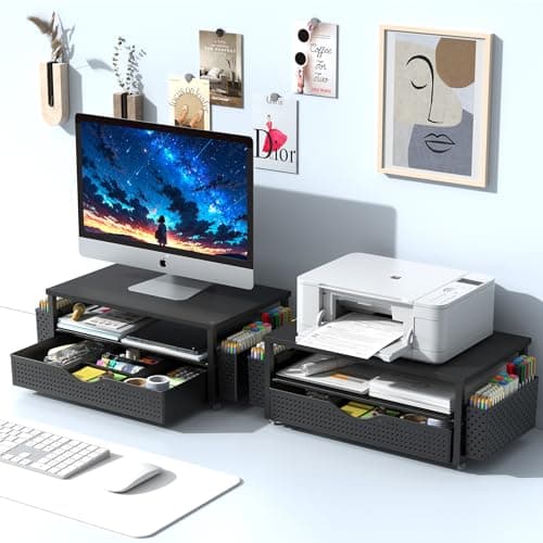 Spacrea Desk Organizer and Accessories, Computer Monitor Stand Riser with Drawer and 2 Pen Holders, Office Desk Accessories & Workspace Organizers for Office Supplies (Black) 7