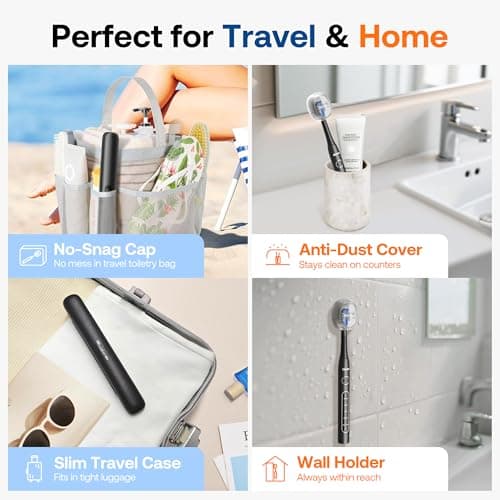 Bitvae ADA Accepted Electric Toothbrush, Travel Toothbrush Rechargeable for Adults and Kids, 60-Day Battery, 5 Modes, 8 Heads, Portable Travel Case & Holder, Shadow Black 6