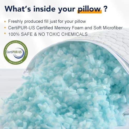 QUTOOL Cooling Pillow for Sleeping, CertiPUR-US Shredded Memory Foam Queen Pillows Set of 2, Cool Pillow for Hot Sleepers Adjustable Firm Pillow for Side, Back, Stomach Sleepers Soft Yet Support,White 8