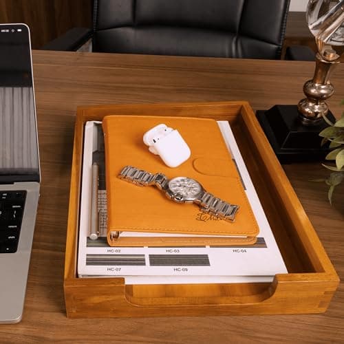 KOLWOVEN Wood Letter Tray -Load Documents Tray for Office Desktop Organizer - Desk Magazine, File, Folder, Paper Holder - Paper Document File Tray Front Drak Brown 5