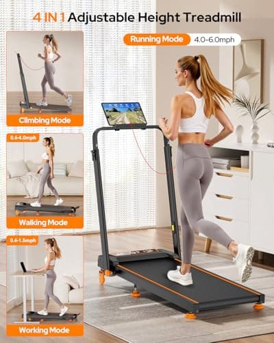 Walking Pad Treadmill with 12% Incline & Adjustable Height, 4 in 1 Folding Under Desk Treadmill, Upgraded 3.5HP Walking Pad with Handle Bar, Electric Portable Treadmills for Home 350LBS, LED Display 7