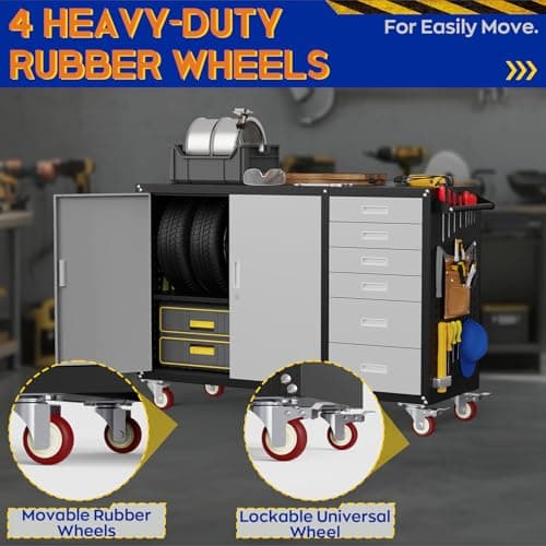 Eltean 55" W Rolling Workbench with 6 Drawers and Storage Cabinet,1000 LB Capacity Heavy Duty Work Bench with Pegboard and Adjustable Shelf,Garage Workbench with Wheels for Repair Shop/Workshop 6
