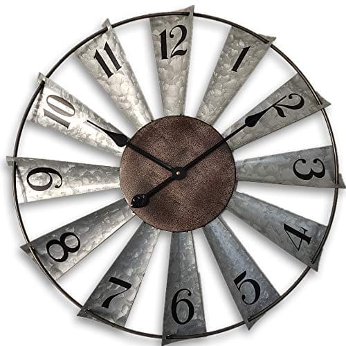 Mrocioa 24inch Windmill Distressed Metal Wall Clocks Rustic Large Decorative Clock Oversized Farmhouse Decor,Non Ticking,Battery Operated