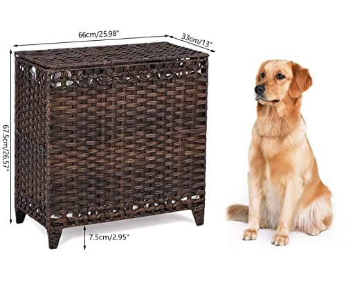 Laundry Hamper with 3 Removable Liner Bags; 132L Handwoven Rattan Laundry Basket with Lid & Heightened Feet; Clothes Hamper with Side Handles; Laundry Sorter with 3 Separate Sections (Brown) 7