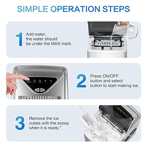 Ice Makers Countertop, Self-Cleaning Function, Portable Electric Ice Cube Maker Machine, 9 Bullet Ice Ready in 6 Mins, 26lbs 24Hrs with Ice Bags and Ice Scoop Basket for Home Bar Camping RV(Silver) 5