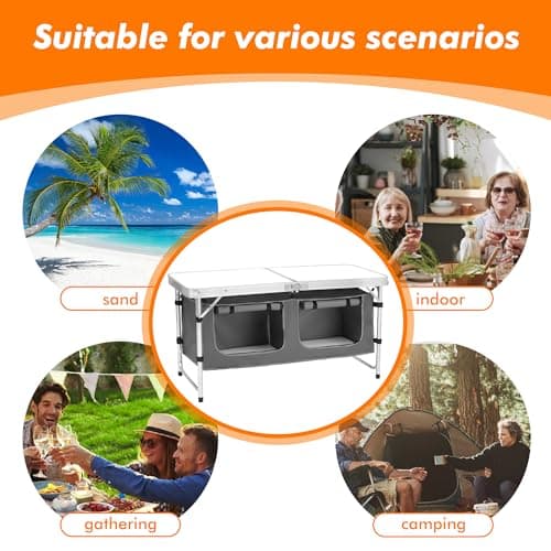 Camp Field Camping Folding Aluminum Table with Adjustable Legs,Outdoor Picnic Foldable Table for Travel Beach, Backyards, BBQ, Party and Gift... (White) 7