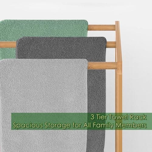 FoverOne Bamboo Towel Rack for Bathroom, 3 Tier Floor Freestanding Towel Holder Organizer with Bottom Storage Shelf for Hand Towels, Small Bath Towel and Bathrobe 5