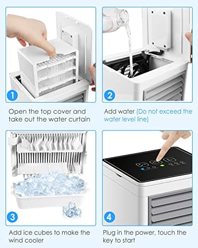 Portable Air Conditioners, Personal Evaporative Air Cooler with 3 Wind Speeds Touch Screen Small Air Conditioner Fan, Desktop Cooling Fan for Room, Bedroom, Office, Camping 9
