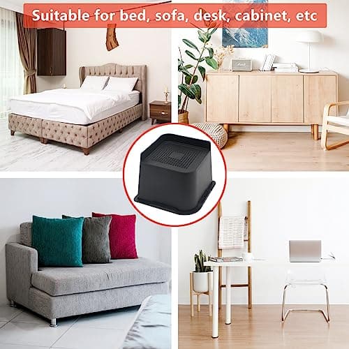 HANIHUA Bed Risers 4 inch Heavy Duty, 4 Pack Oversized Furniture Risers 6 inch, Black Bed Lifts Risers for Table, Sofa, Chair, Couch, Desk, Bed Frame Risers Supports Up to 6,500 Lbs 5