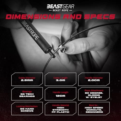Beast Gear Jump Rope, Jump Ropes for Fitness, Premium Aluminium Skipping Rope for Men Women - Boxing, MMA, HIIT, Strength Training & Double Unders(Std) 2