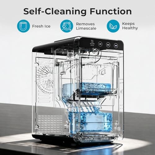 Havato Countertop Ice Maker with 2 Ice Sizes Adjustable,8 Bullet Ice in 6 Mins,26lbs/24Hrs,Self-Cleaning Portable Ice Maker Machine with Touch Display,Blue Light for Home/Office/Bar, Black 5