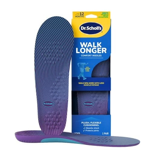 Dr. Scholl's Walk Longer Insoles for Men - Comfortable Plush Foam Cushioning Inserts for Walking, Hiking, and Standing on Feet All-Day with Arch Support - Walk 50% Longer Without Muscle Fatigue