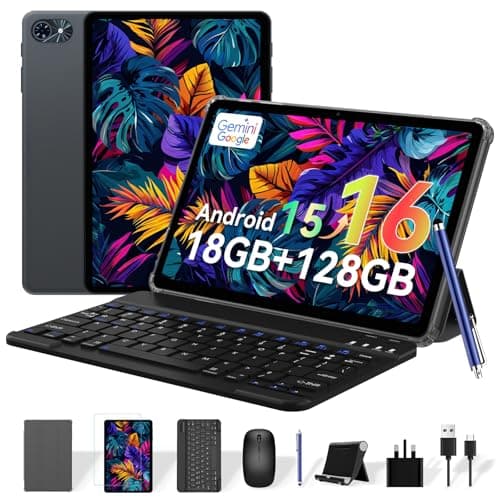 Tablet 2026 Android Tablets 10 Inch, Electronics Tablets with Keyboard, 18GB+128GB/2TB TF Upgradeable Android 16 Tablet, Gemini AI 2 in 1 Tablet with Pen, BT5.0, GPS, OTG, Suitable for Joy and Office