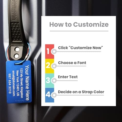 Heavy Duty Custom Luggage Tags - Personalized Anodized Aluminum Luggage Identifiers for Suitcases Pack of 2 (Black, 2x3.5) 6