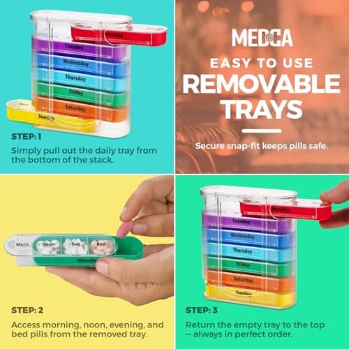 MEDca Weekly Pill Organizer, Four Times-a-Day, 1 Dispenser with Stackable AM/PM Compartments 5