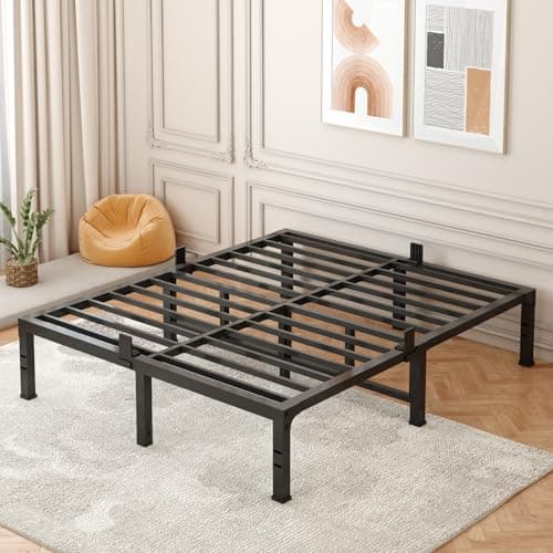 FUIOBYVV Queen Bed Frame, 14 Inch Heavy Duty Metal Platform Bed Frame Queen Size Support Up to 3500 lbs, No Box Spring Needed,Headboard Holes,Steel Slat Support,Noise Free,Easy Assembly