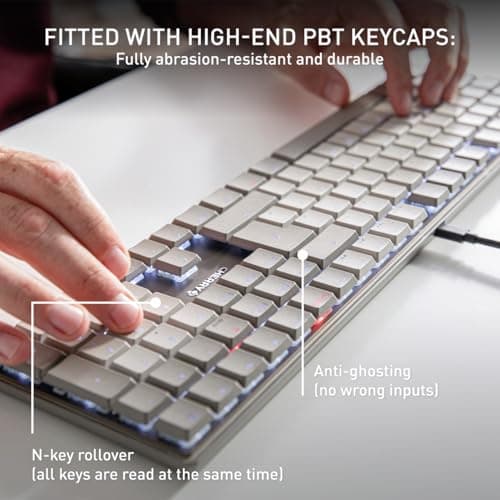 Cherry KC 500 MX LP Mechanical Low Profile Keyboard | Slim Design | White Lighting | PBT Key caps New MX LP 2.0 Switches (Gray, Full Size) 6
