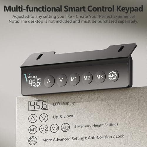 VVEANCE 48'' x 24'' Electric Standing Desk Adjustable Height with Wheels, Sit Stand Up Desk, Home Office Desk, Rising Lifting Ergonomic Desk with Spliced Desktop Black 8